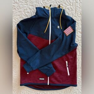 Freedom Industries Large Men's Navy/Burgundy Zipper Hoodie Heavyweight Jacket